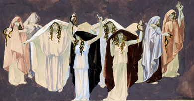 Le Furie, progetto di costumi e movimento scenico per Edipo a Colono, 1948