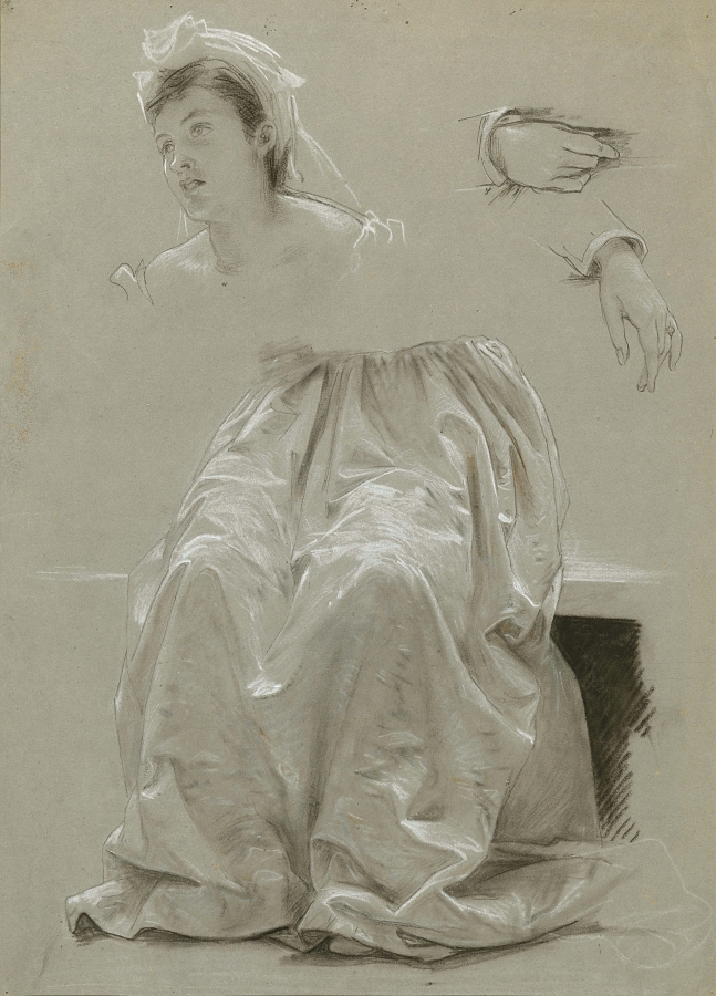 Francesco Hayez - Study of a Head, Hands and Drapery of a Female Figure