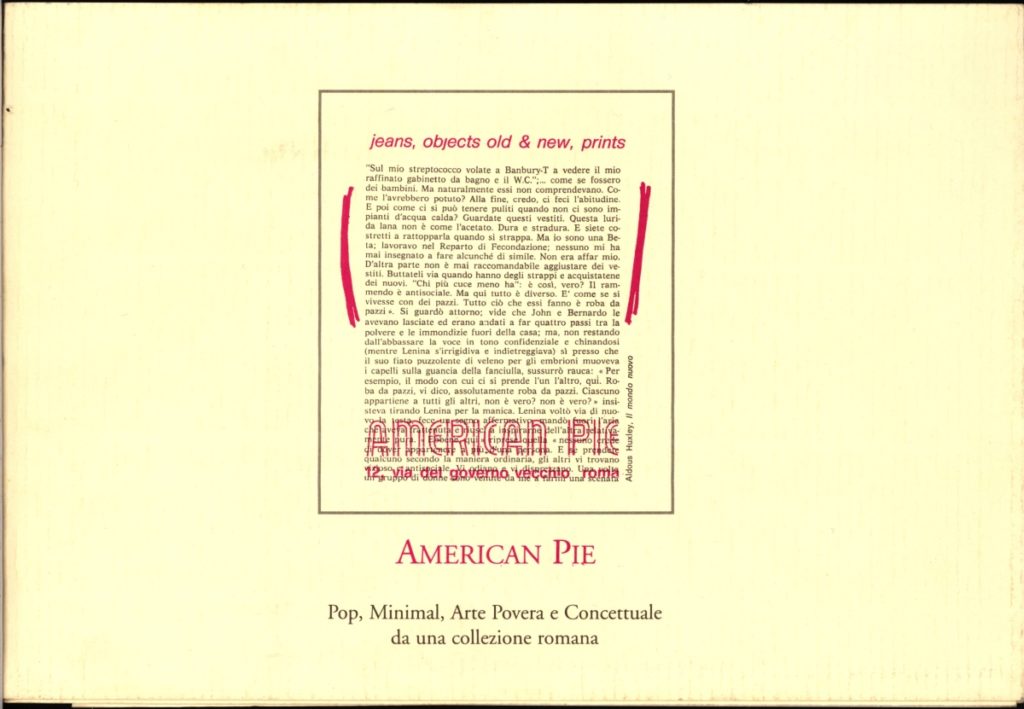 American Pie. Pop, Minimal, Arte Povera e Concettuale