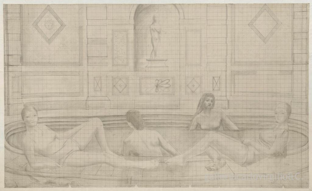 Mario Broglio - Bathing in the Park (preparatory drawing)