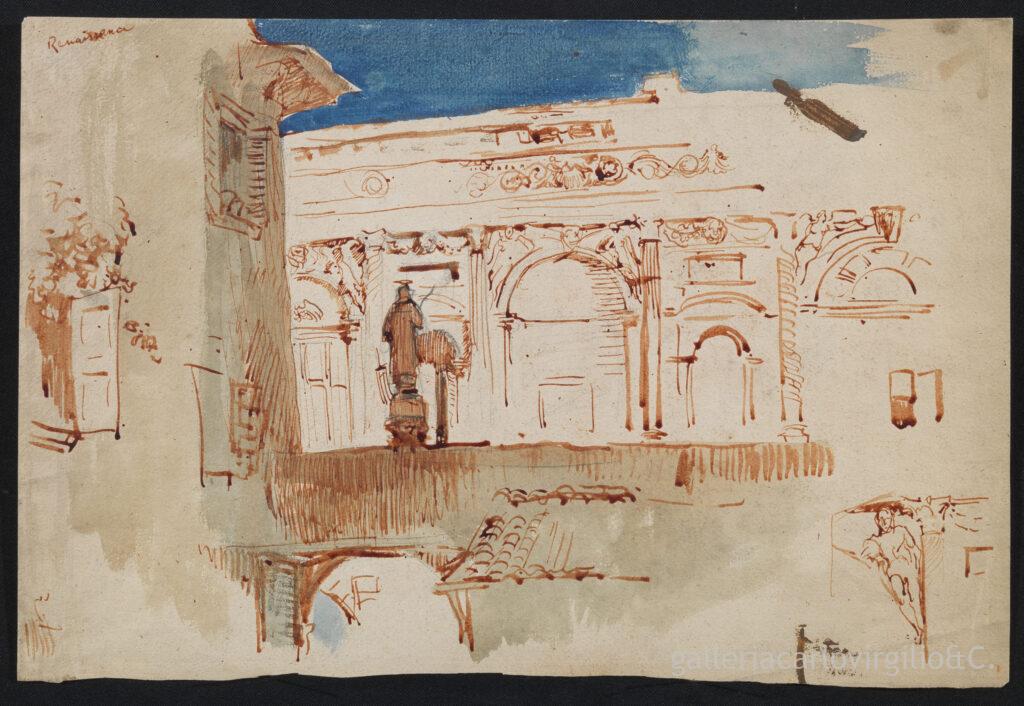 John Ruskin (attr.) - Palazzo Bevilacqua in Verona del Sanmichele, visto da San Lorenzo