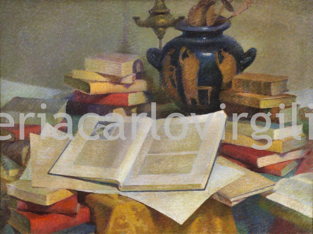 Fausto Vagnetti - Still life with books and vase