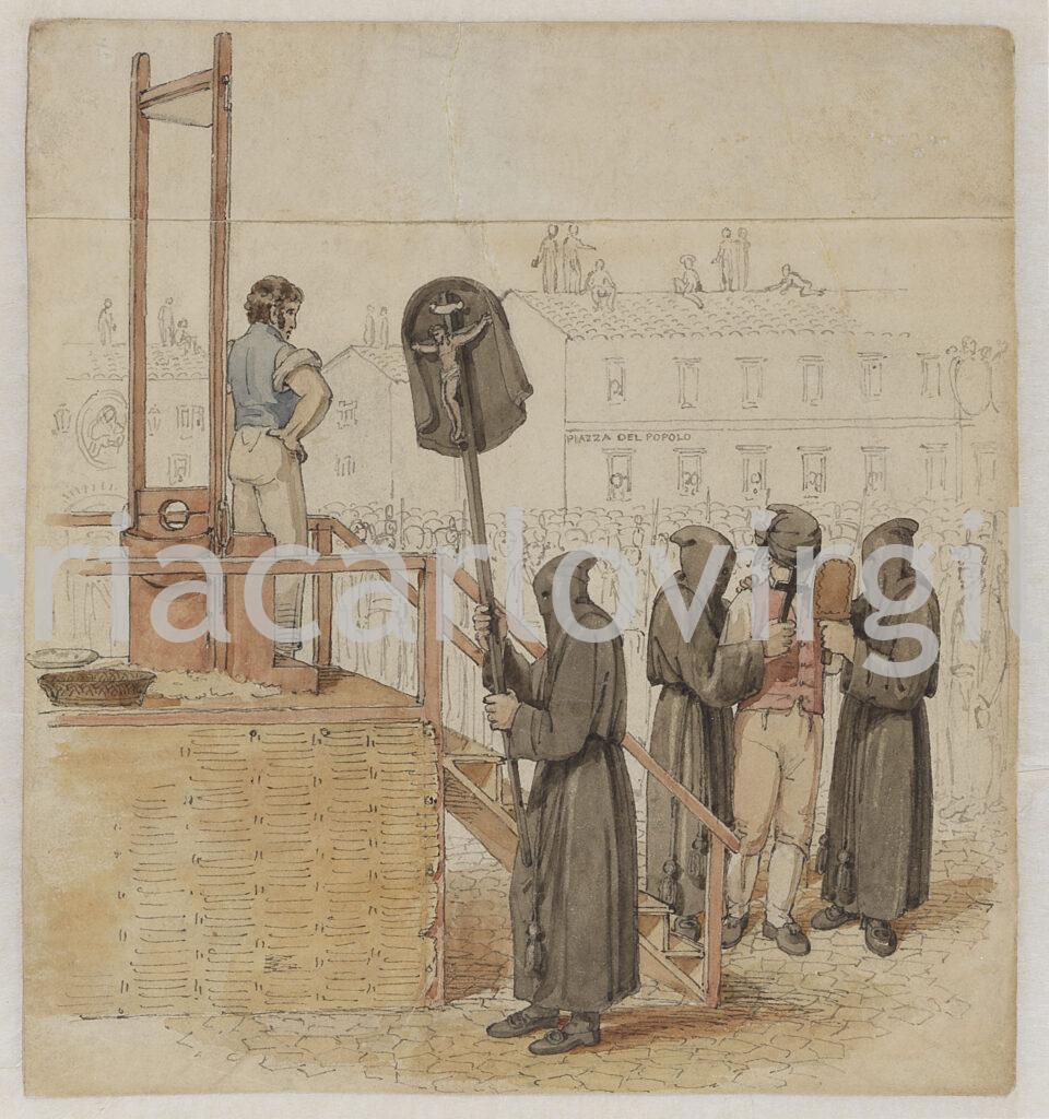 Richard Hicks Bridgens - An execution in Rome for murder, Mastro Titta awaits the condemned on the gallows