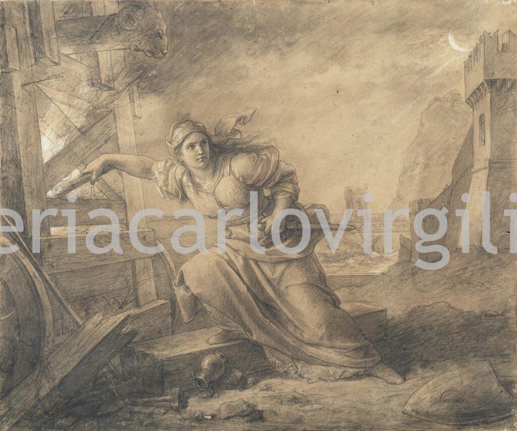 Francesco Podesti - Stamura set fire to the imperial siege engines in Ancona in 1174
